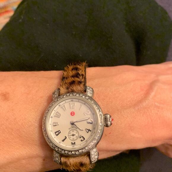 vintage MICHELE CDX DIAMOND WATCH LEOPARD BAND - Picture 2 of 8